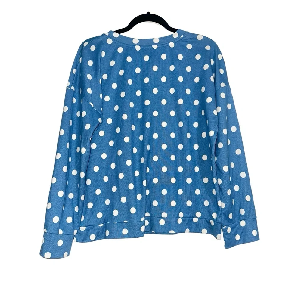 Kate Spade Blue and White Polka Dot Lounge Sweater Top LARGE